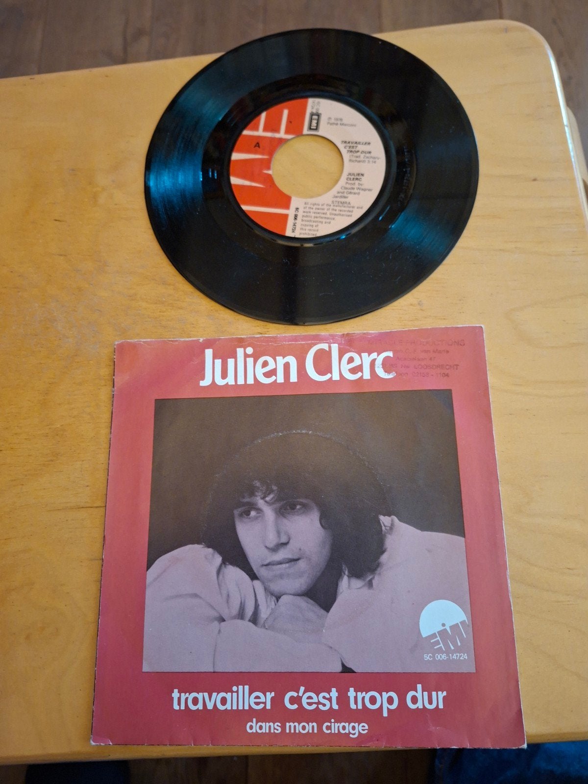 Julien Clerc - Travailler C'est Trop Dur (Single), Gebruikt, 7 inch, Ophalen of Verzenden, Pop