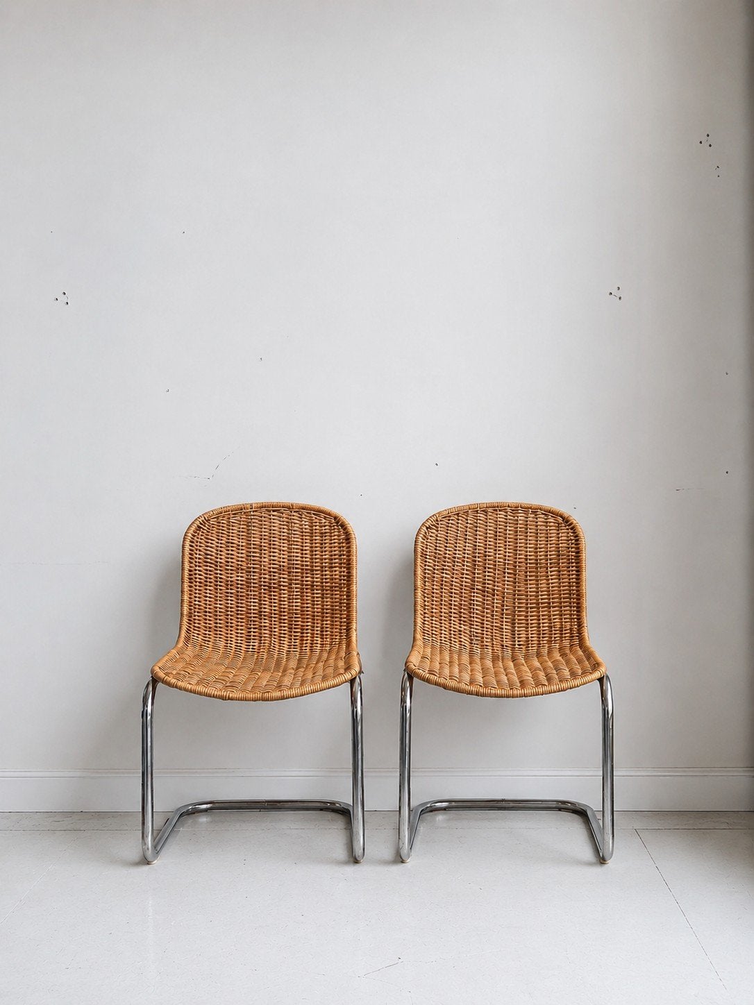 Vintage Rotan Stoelen – Retro Design met Chromen Frame, Ophalen of Verzenden, Bruin