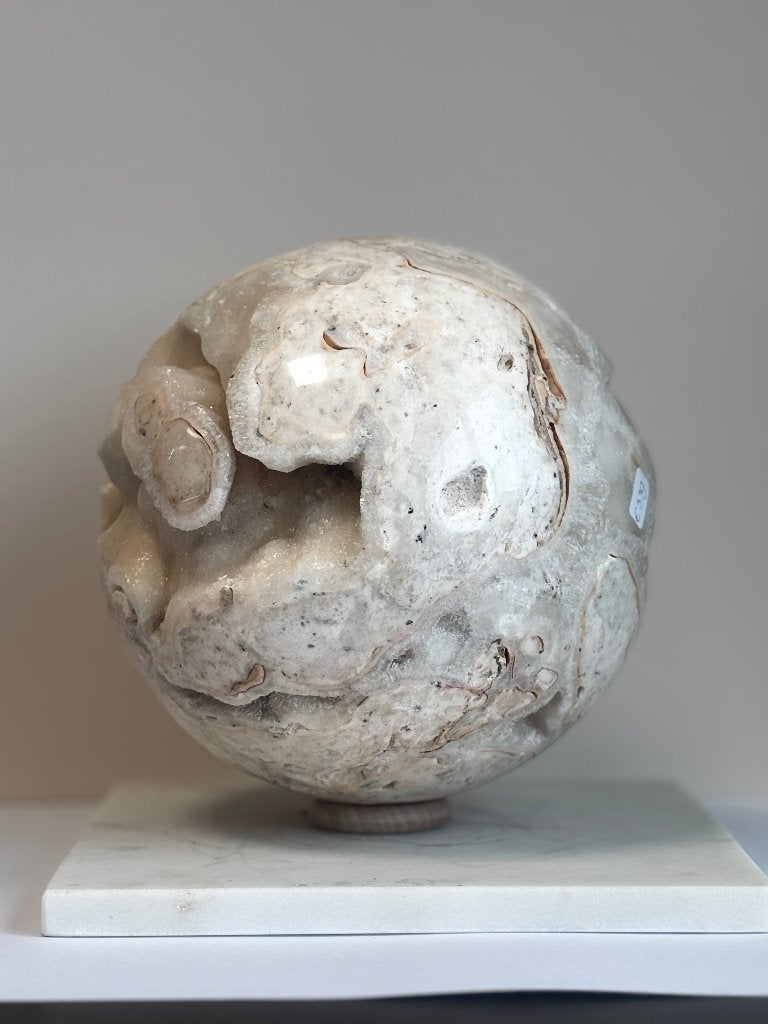 XXL Calciet Bol met Druzy Kristallen | Verzamelobject, Beige, Nieuw, Ophalen of Verzenden, Natuurlijk materiaal