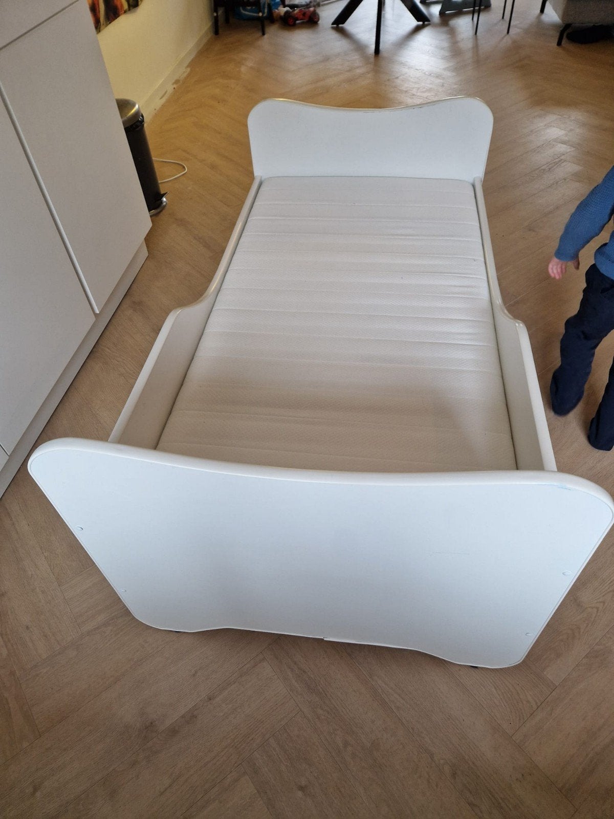 Wit kinderbed met matras - 1,60 x 0,80 m, Ophalen, Gebruikt, 70 tot 85 cm, Matras