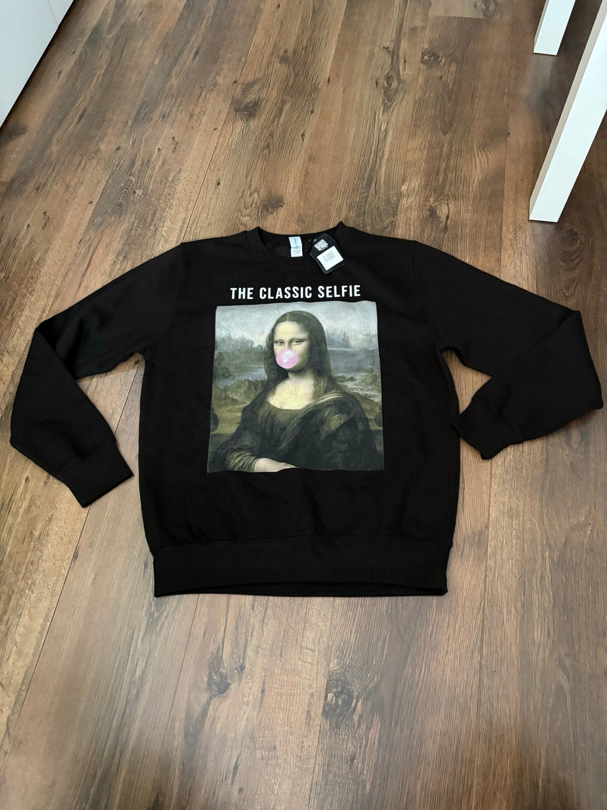 Zwarte sweater met Mona Lisa 'The Classic Selfie' print, Ophalen of Verzenden, Nieuw, Maat 36 (S), Zwart