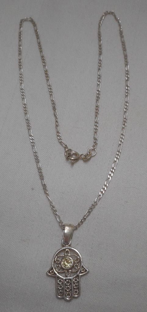 Zilveren ketting met Hamsa hand hanger nr.888, Met hanger, Gebruikt, Verzenden, Zilver