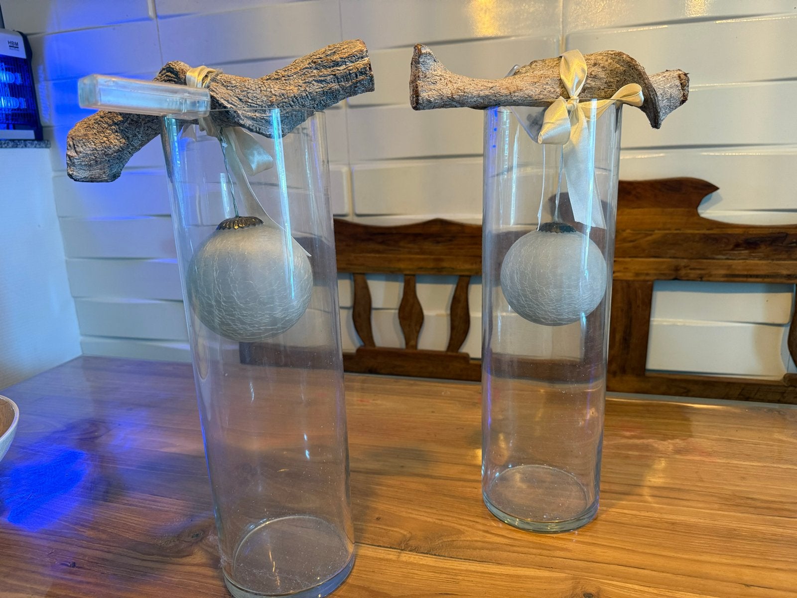 Set van 2 glazen vazen met decoratie, Ophalen, Transparant, Inclusief decoratie, Glas