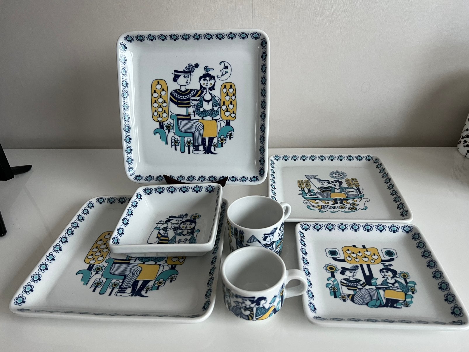 7-delig Servies Mosa Jef Schijns Jeunesse Schalen Kopje 60’s, Huis en Inrichting, Keuken | Servies, Zo goed als nieuw, Bord(en)