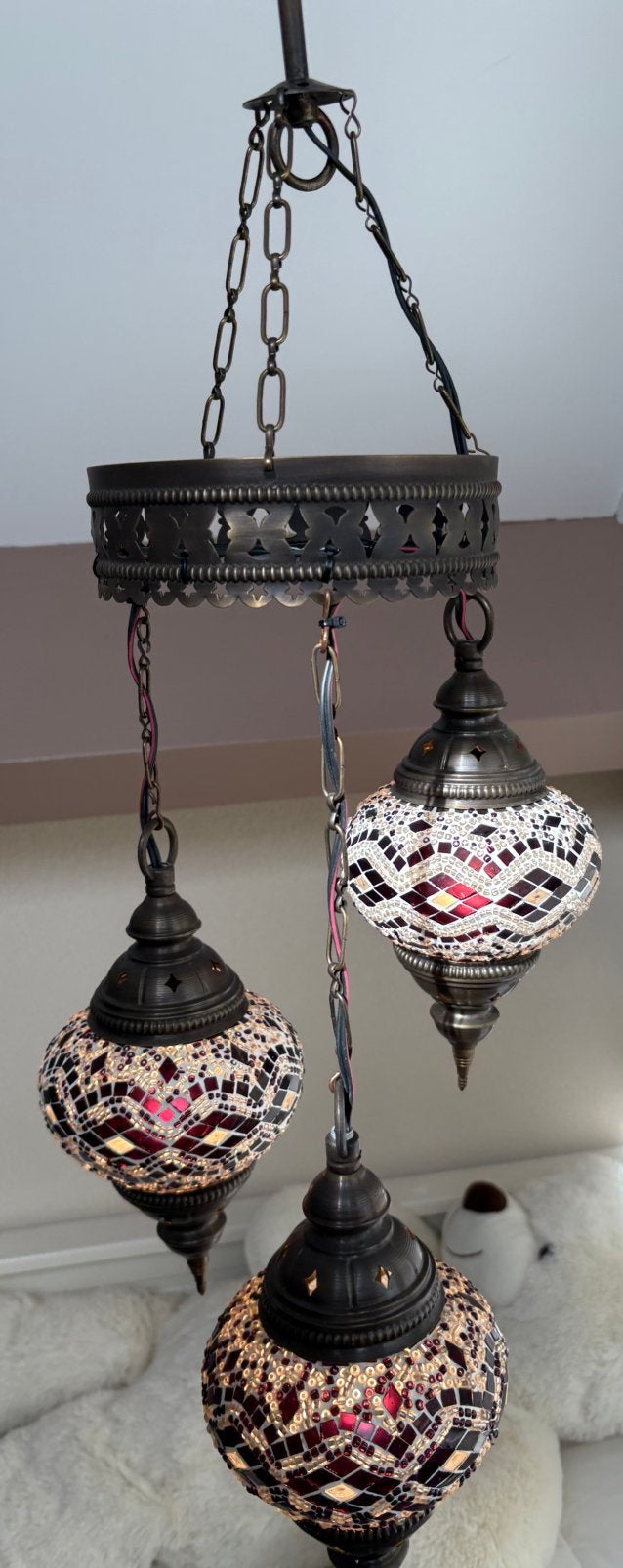 Prachtige Turkse/Oosterse 3-lichts mozaïek hanglamp, Ophalen