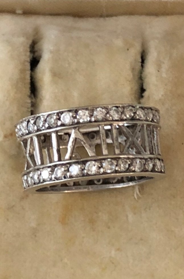 Oude Ring  Atlas Design met steentjes Zilver, Ophalen of Verzenden, Dame, Zilver, Kleiner dan 17