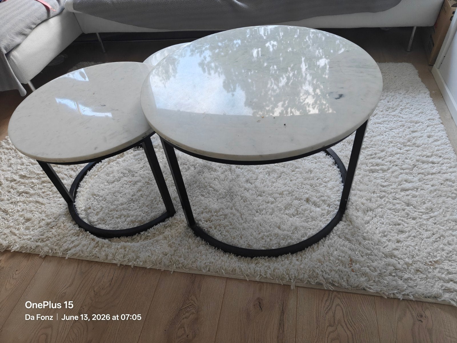Set van 3 marmeren salontafels - Rond, zwart onderstel, 50 tot 100 cm, Overige materialen, Rond, Zo goed als nieuw