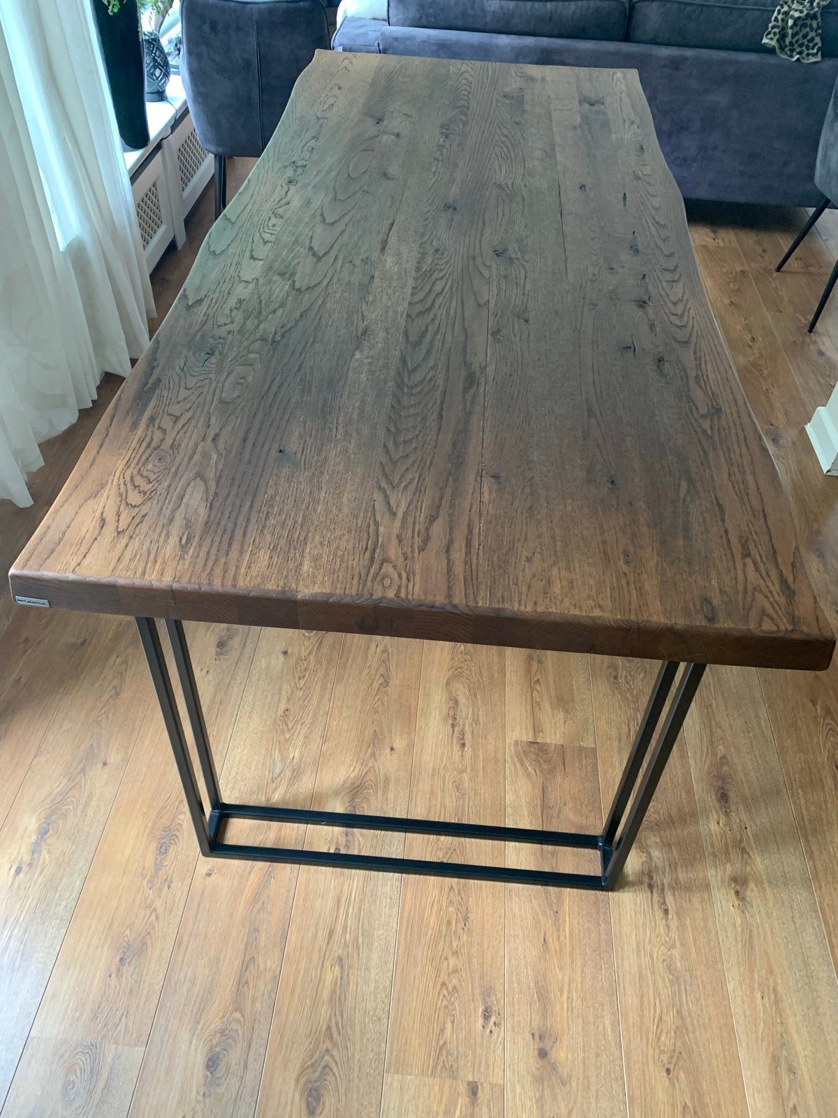 Bert Plantagie eettafel eikenhout met stalen onderstel, Ophalen, Eikenhout, 200 cm of meer, 50 tot 100 cm