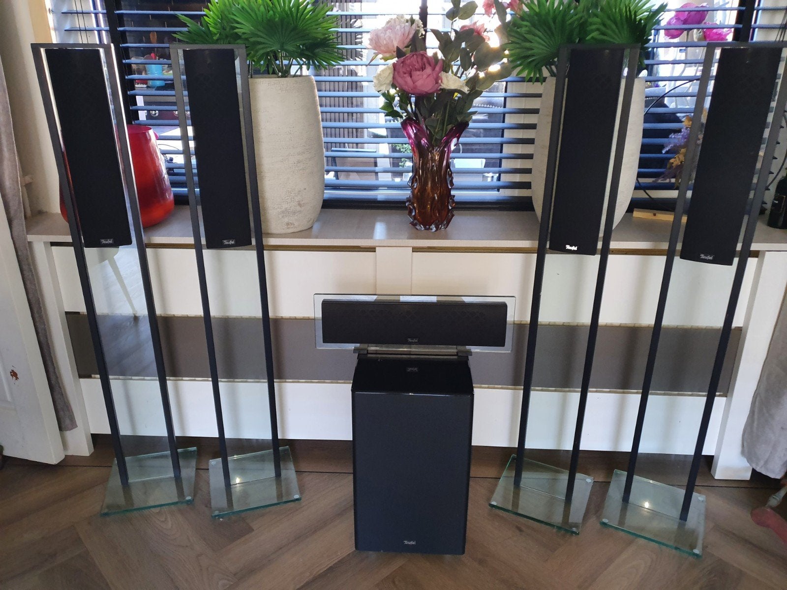 Teufel Surroundset met Harman Kardon versterker, Ophalen, 70 watt of meer, Zo goed als nieuw, 5.1-systeem