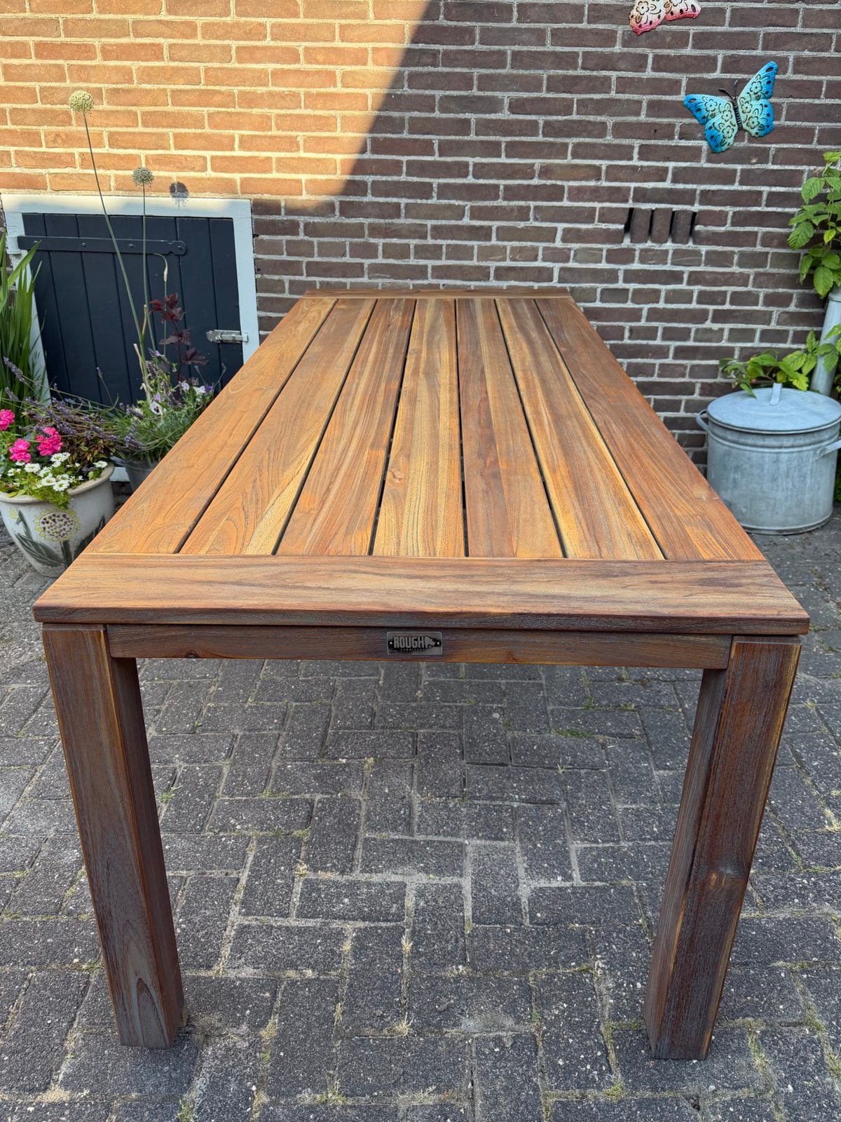 Zware kwaliteit ROUGH 6-persoons tuintafel TEAK - als nieuw, Tuin en Terras, Tuintafels, Ophalen, Zo goed als nieuw, Rechthoekig