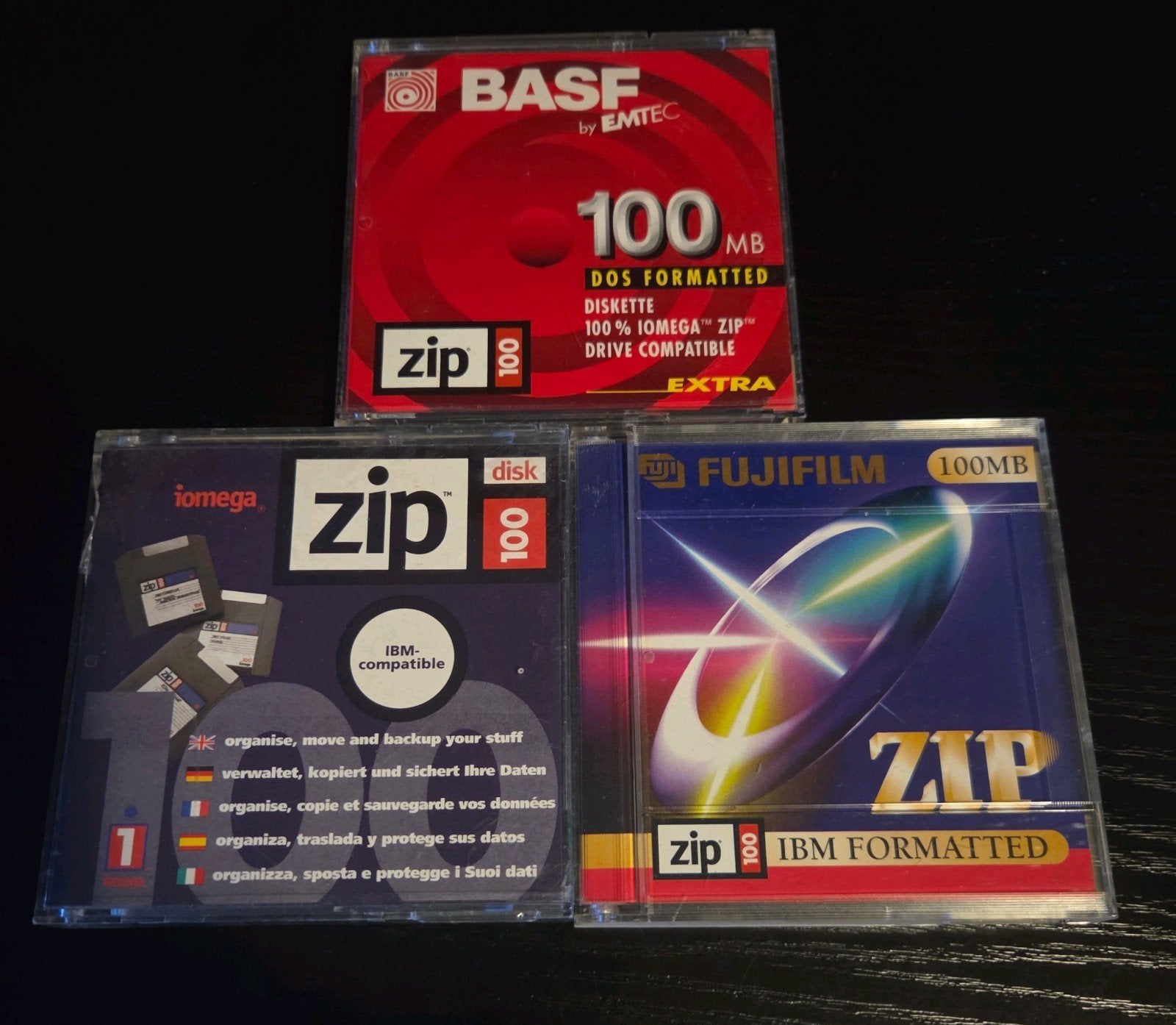 Iomega Zip Disks 100MB - BASF, Iomega, Fujifilm (3 stuks), Gebruikt, HDD, Ophalen of Verzenden, Extern