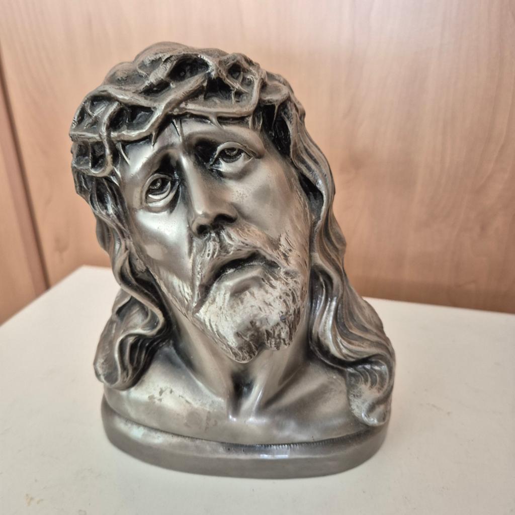 "Antieke religieuze buste van Christus in régule / witmetaal, Antiek en Kunst, Antiek | Religie, Ophalen of Verzenden