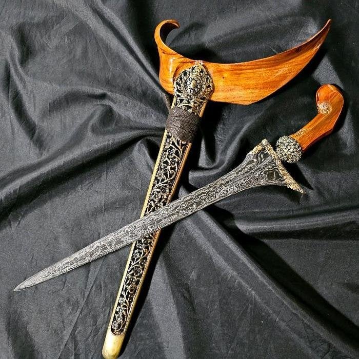 Keris Jalak Sangu Tumpeng Pamor Bendo Segodo Makoro KNN32, Antiek en Kunst, Wapen, Indonesië, Meerkleurig, Handgemaakt