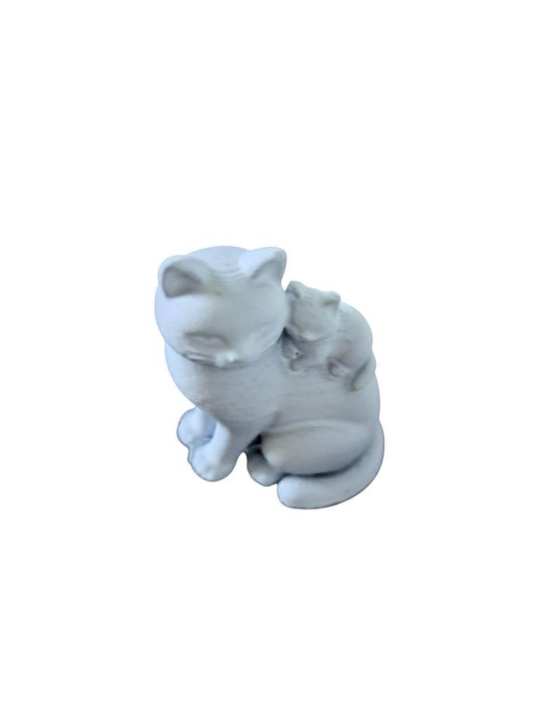 Schattig kattenbeeldje met kitten - Wit/Grijs, Overige materialen, Ophalen of Verzenden, Zo goed als nieuw, Modern