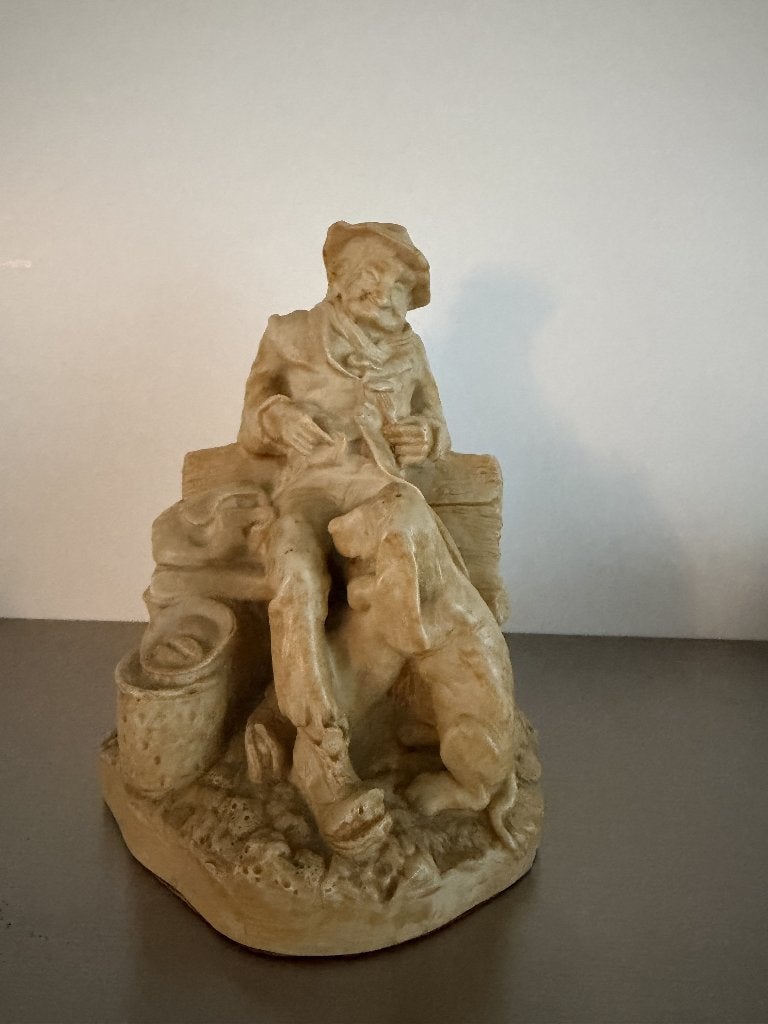 beeldje decoratief zwerver met hond in park, Ophalen of Verzenden, Zo goed als nieuw, Overige typen