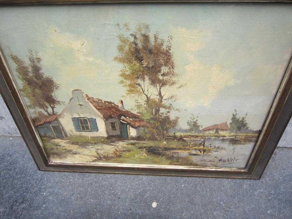 Olieverf schilderij, LandtongBoerderijtje signering MARIJS, Antiek en Kunst, Ophalen of Verzenden