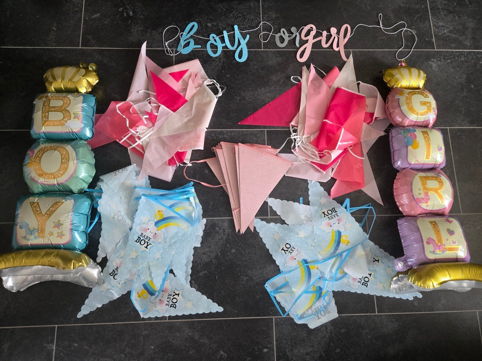 Gender reveal pakket, Hobby en Vrije tijd, Feestartikelen, Ophalen, Zo goed als nieuw, Versiering, Geboorte of Huwelijk