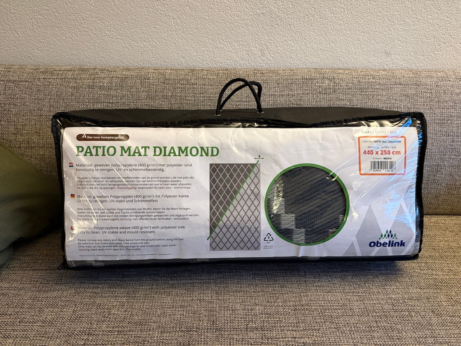 Obelink Patio Mat Diamond 440x250 cm - Zo goed als nieuw, Ophalen, Zo goed als nieuw