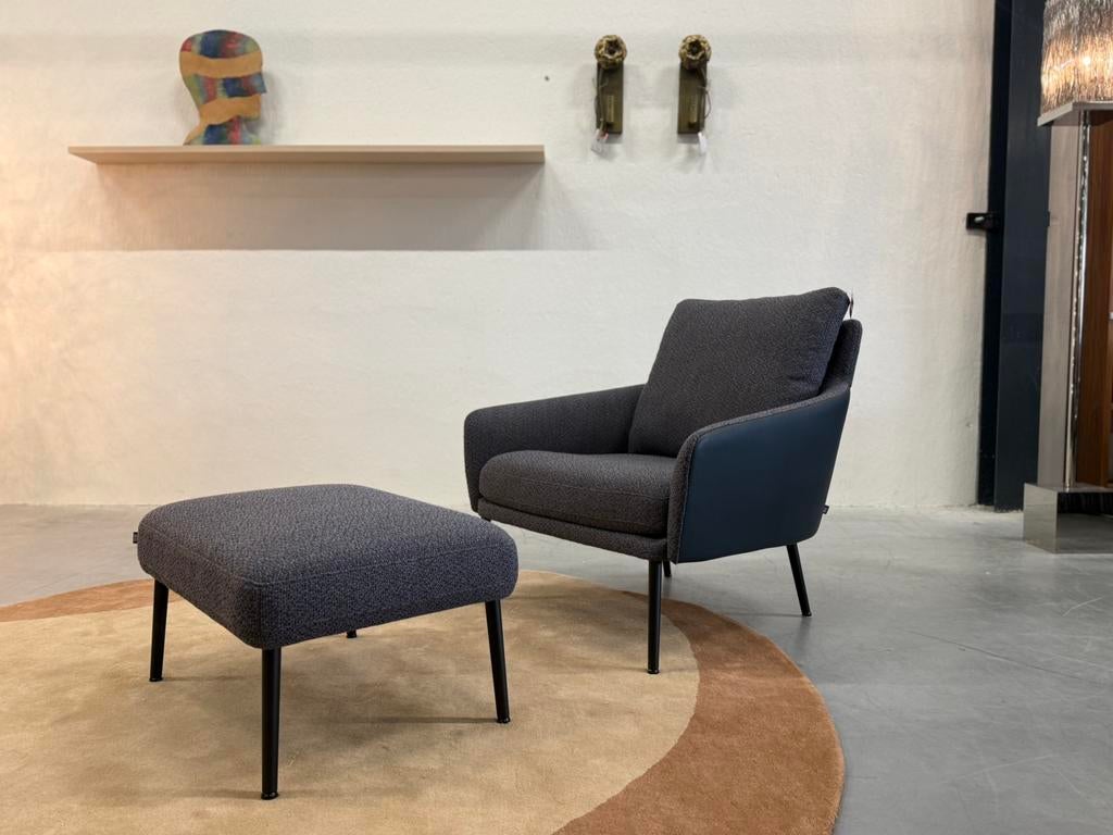 Nieuw Rolf Benz Jon Fauteuil Stof blauw leer Design stoel