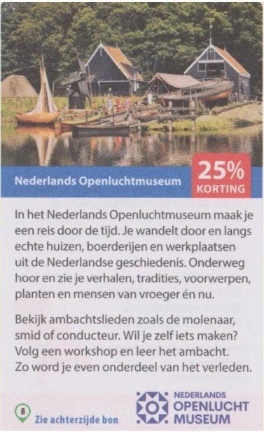 Nederlands Openluchtmuseum 25% kortingsbon, Tickets en Kaartjes, Drie personen of meer, Ticket of Toegangskaart