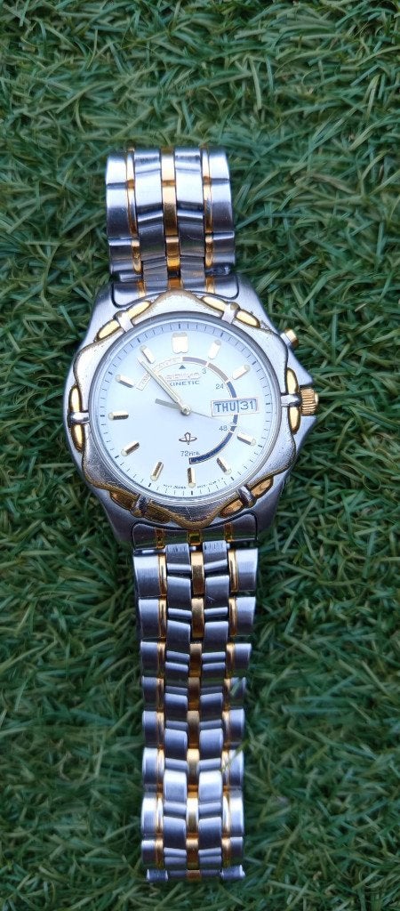 Seiko Kinetic Day-Date (5M23-6B73) Vintage, Seiko, Staal, Polshorloge, Verguld