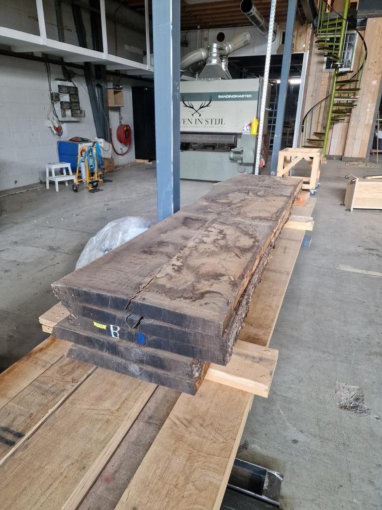 5 massief eiken boomstam platen 260cm, 52mm dik, Doe-het-zelf en Verbouw, Hout en Planken, Ophalen, Eiken, Minder dan 200 cm, Plank