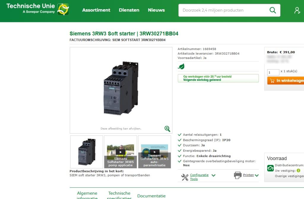 softstarter siemens 15kW met fabrieksgarantie, Ophalen