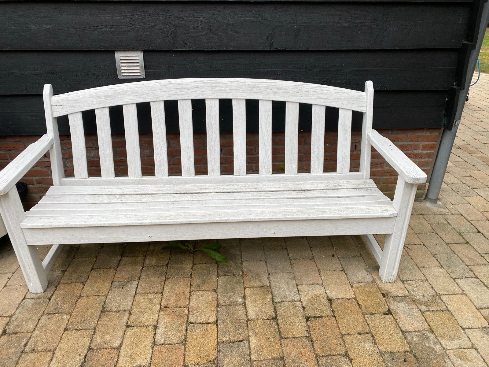 Witte houten tuinbank - Gebruikt, Tuin en Terras, Tuinbanken, Ophalen, Gebruikt, Hout