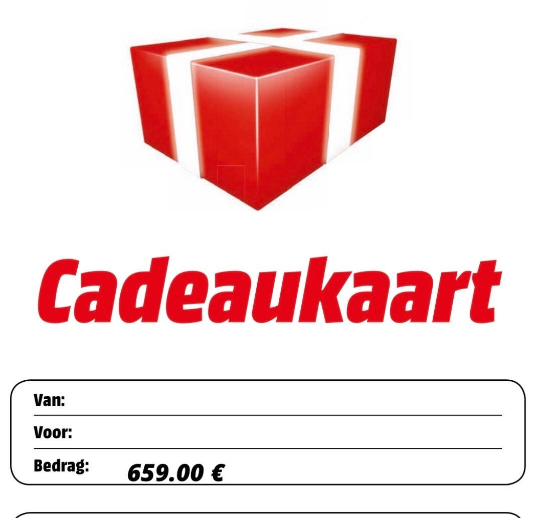 Mediamarkt cadeaubon ter waarde van €659, Eén persoon, Cadeaubon