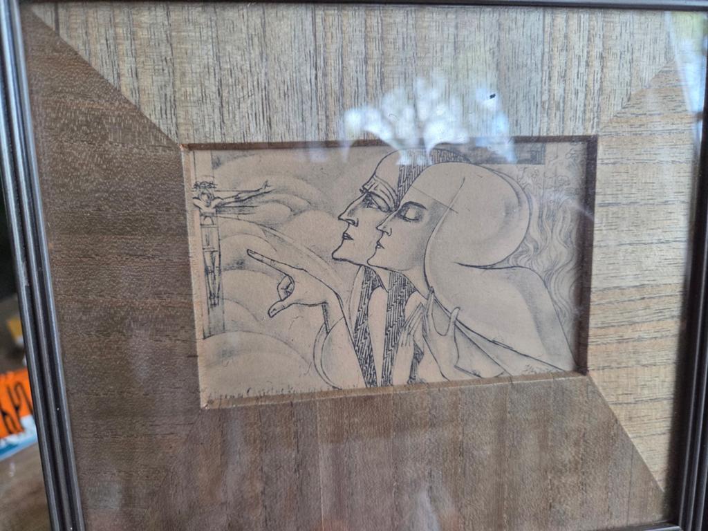 Ingelijste tekening: Surrealistisch tafereel, Ophalen of Verzenden, Gebruikt, Overige typen
