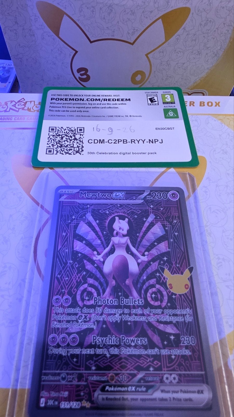 mewtwo ex 151/128 chase 30 celebration, Ophalen of Verzenden, Nieuw