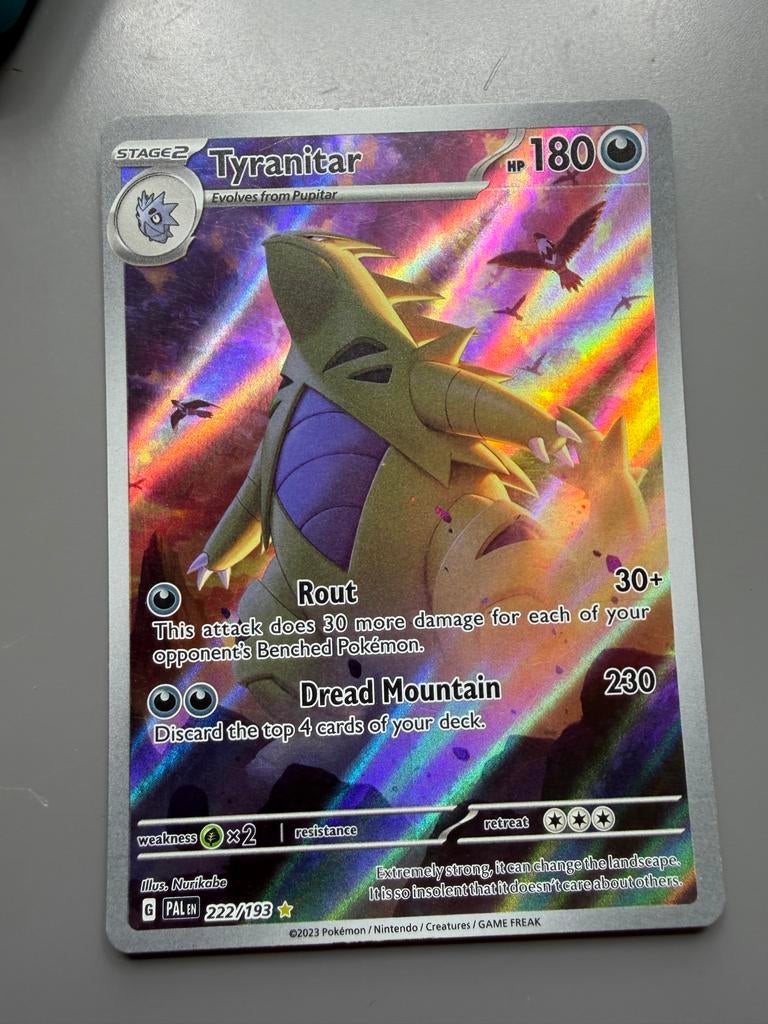 Tyranitar 222/193 Full Art Pokémon Kaart, Ophalen of Verzenden, Zo goed als nieuw, Losse kaart, Foil
