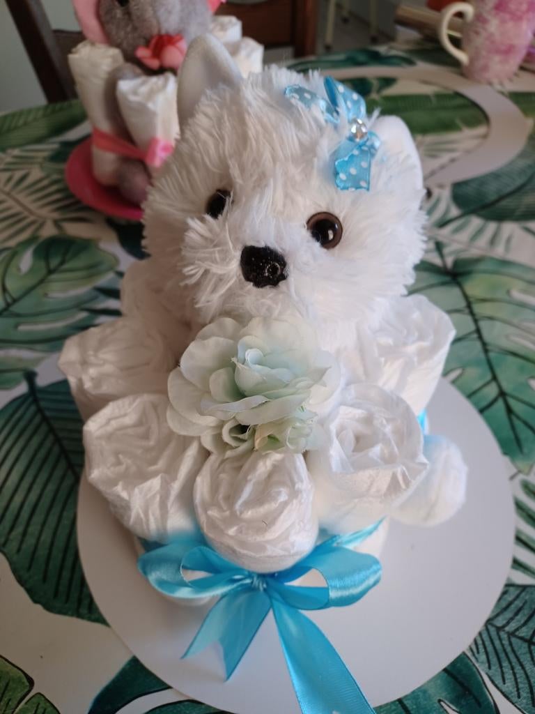 Kraamcadeau geboorte baby jongen blauwe luiertaart met hond, Kinderen en Baby's, Ophalen of Verzenden, Nieuw