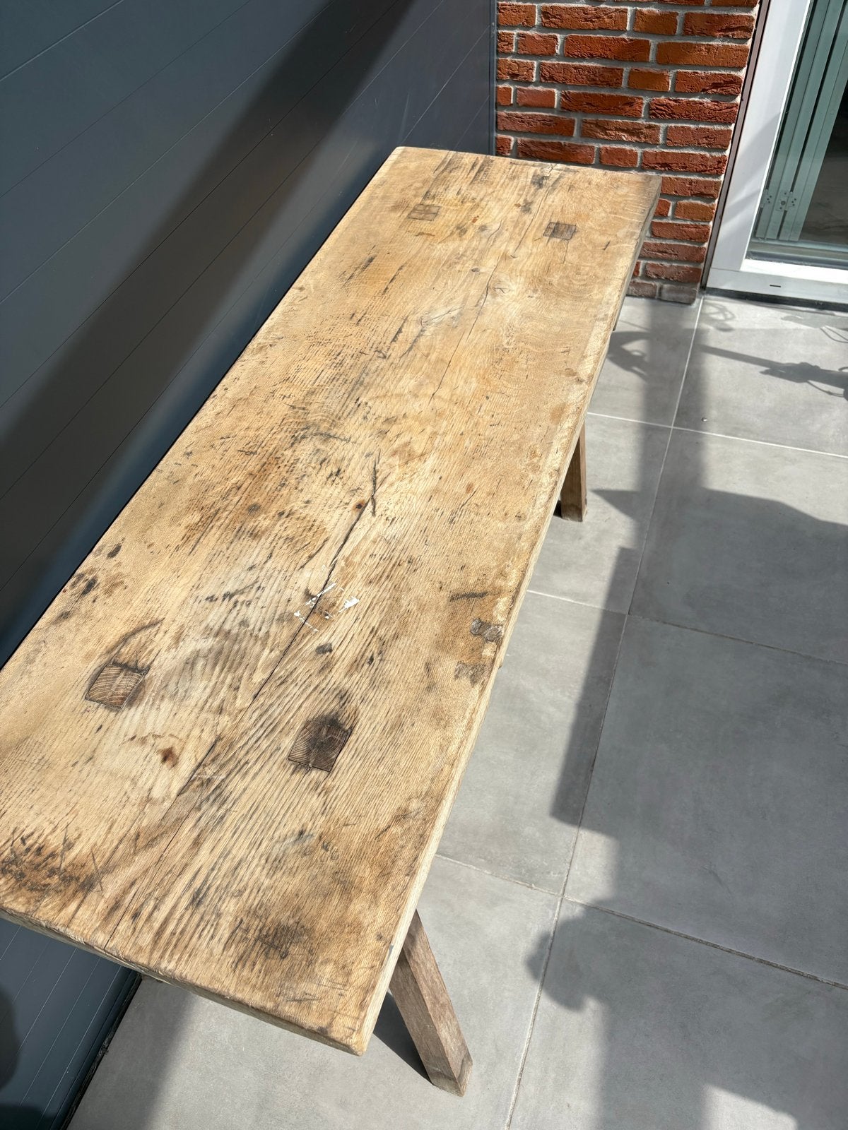 Rustieke houten slagers tafel/werkbank/sidetable - Vintage, Huis en Inrichting, Tafels | Sidetables, Ophalen of Verzenden, 25 tot 50 cm