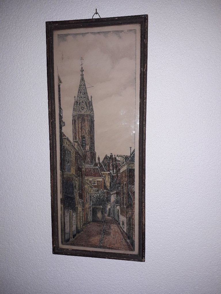 ANTIEKE KLEUREN LITHO DEN HAAG van EUGENE RENSBURG I.Z.G.ST, Ophalen of Verzenden