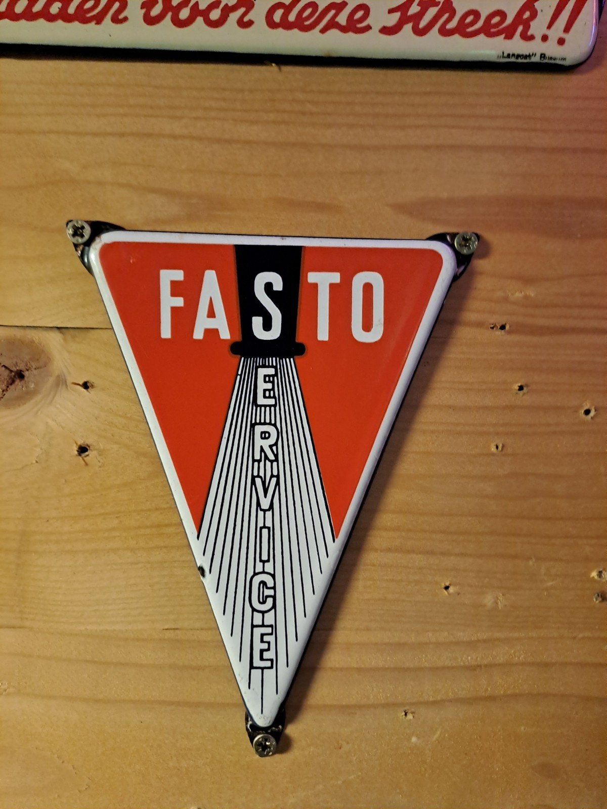 super mooi oud emaille deurpostje fasto, Ophalen of Verzenden, Gebruikt, Reclamebord