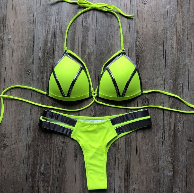 Groene zwarte push up string bikini dames vrouwen, Verzenden, Nieuw, Meerkleurig, Bikini