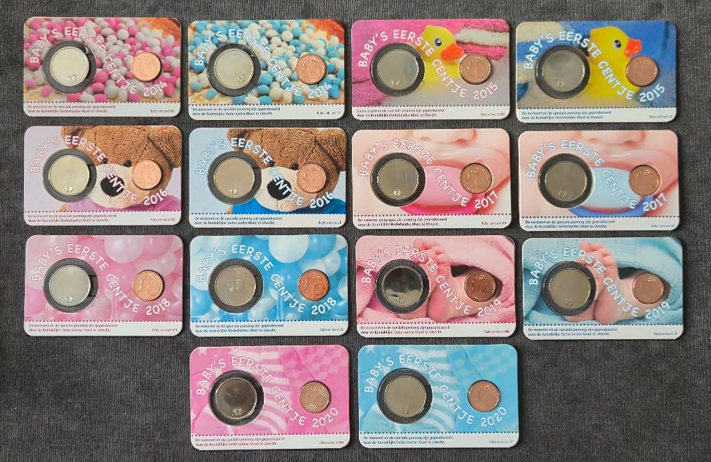 14 x Baby's eerste centje in coincard 2014 tot 2020 + boek, Verzenden, Koningin Beatrix, Euro's, Setje