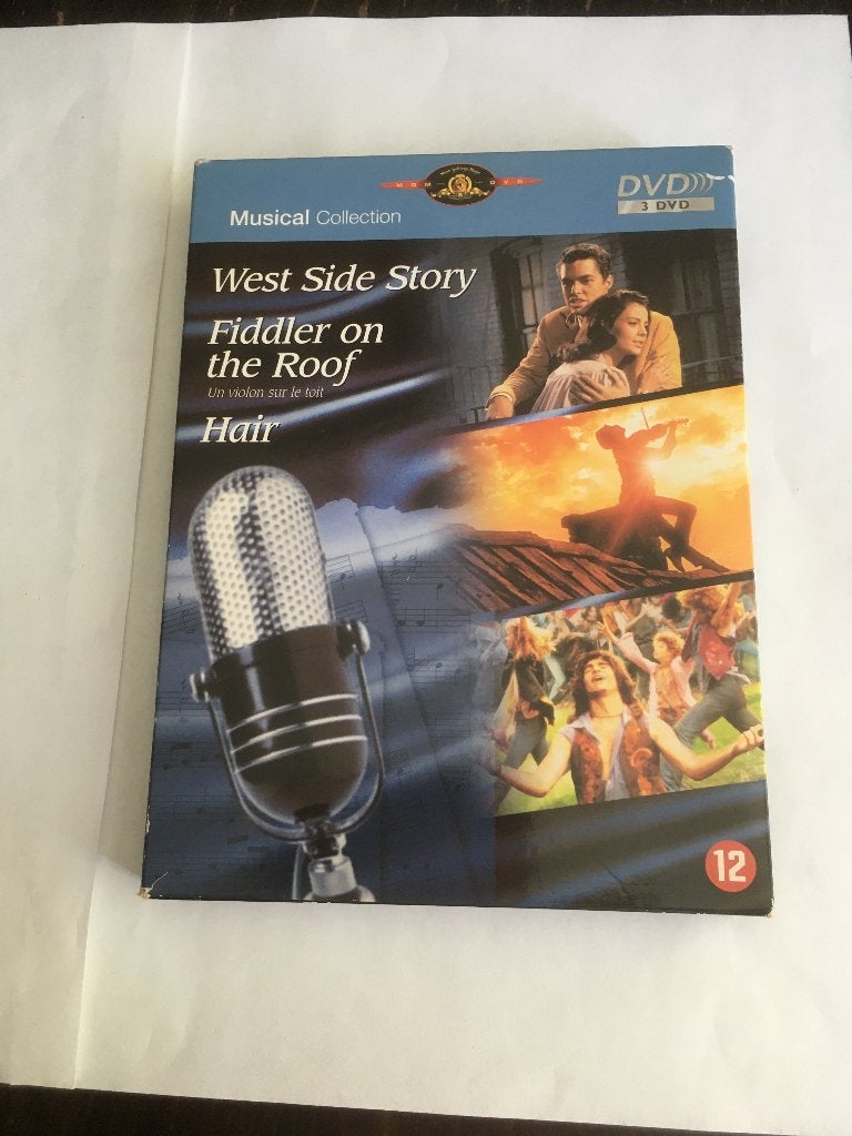 hair fiddler on the roof west side story (3 DVD) in een box, Alle leeftijden, Ophalen of Verzenden, Zo goed als nieuw