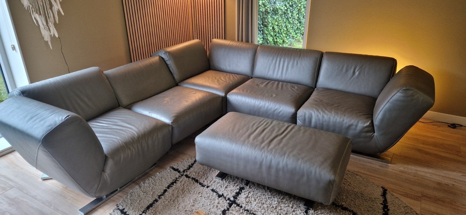 Leolux Rising Dunes Leren Hoekbank (grijs), Ophalen, Gebruikt, Modern design, comfortabel, modulair, 100 tot 125 cm