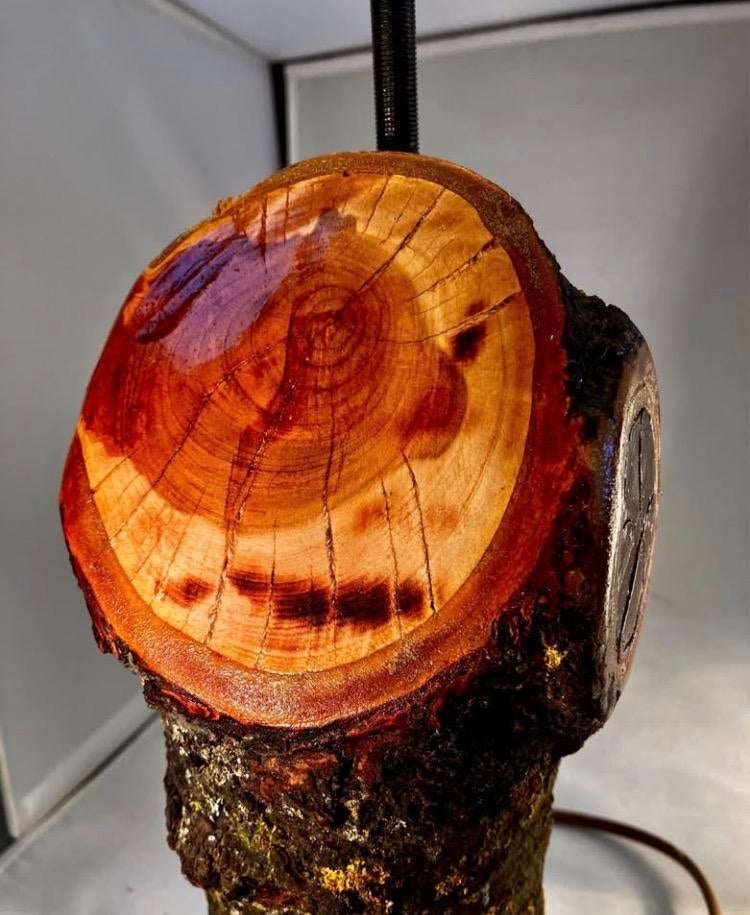 Unieke handgemaakte boomstamlamp van kersenhout, Ophalen of Verzenden, Nieuw, Landelijk