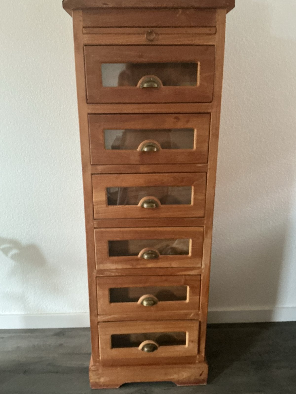 Teakhouten Houten ladekastje/apothekerskast met 6 lades, Ophalen, Gebruikt, 5 laden of meer, 100 tot 150 cm