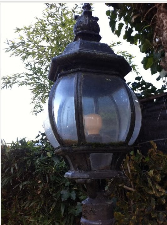 Lantaren paal buiten lamp Nostalgisch gietijzer groen, Tuin en Terras, Buitenverlichting, Wandlamp, Ophalen of Verzenden, Netvoeding
