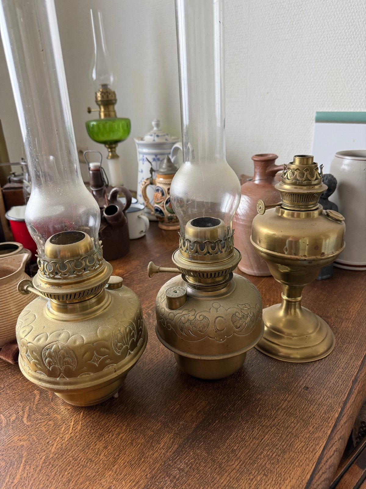 Antieke Koperen Spullen: Ketels, Lampen, Wasstamper, Antiek en Kunst, Ophalen, Koper
