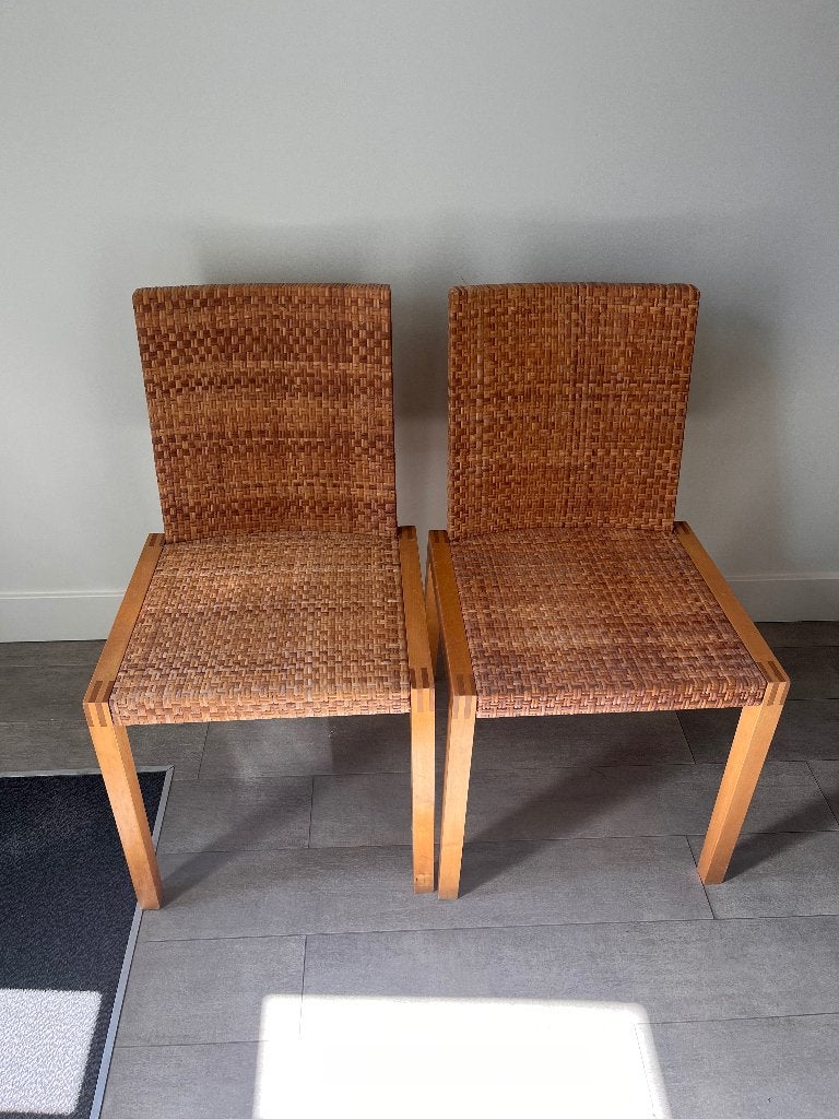 Rieten stoelen, Huis en Inrichting, Stoelen, Ophalen, Twee, Bruin, Riet of Rotan
