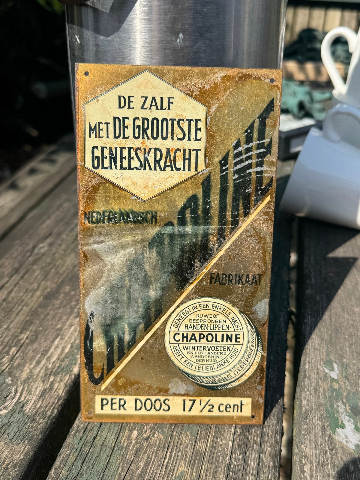 Vintage Chapoline Reclamebord - Zalf met Geneeskrach, Verzamelen, Ophalen of Verzenden, Gebruikt, Reclamebord