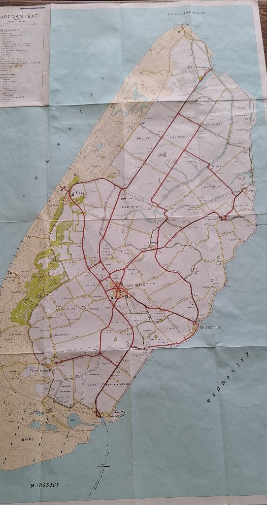 kaart van Texel 1970, Gelezen, Ophalen of Verzenden, Landkaart, 1800 tot 2000