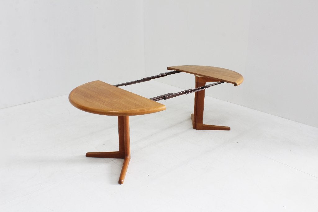 Vintage Deense ronde uitschuifbare eettafel teak jaren 60, Gebruikt, 100 tot 150 cm, Ophalen of Verzenden, Vijf personen of meer