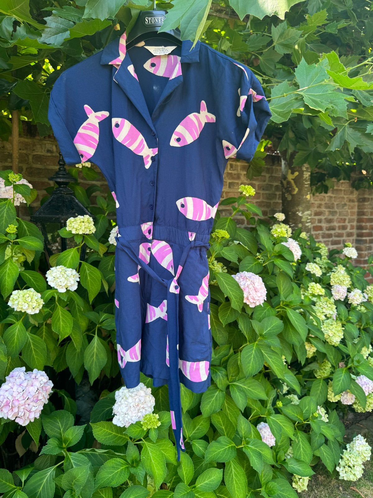 Stones Playsuit met vissenprint xs, Ophalen of Verzenden, Zo goed als nieuw, Maat 38/40 (M), Blauw