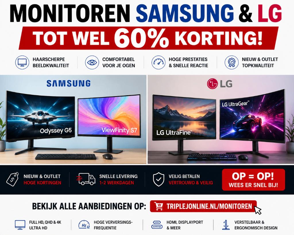 Samsung & LG monitoren | Tot 60% korting | Gaming & 4K, Samsung, IPS, Samsung, 60 Hz of minder
